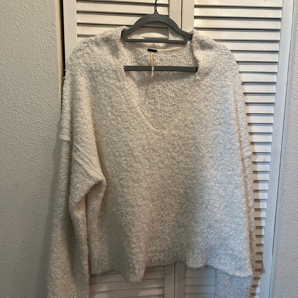 Free People Cream V-Neck Sweater